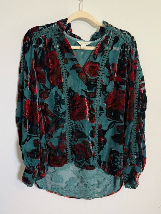 Sundance Tops - Sundance Teal Velvet Burnout Floral Blouse Boho Romantic Sheer Peasant Top M